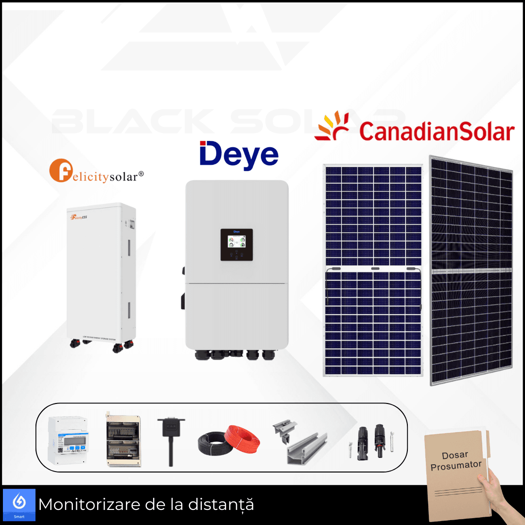 Sistem Fotovoltaic Hibrid Canadian Solar + Deye + Felicity Monofazat 8kw