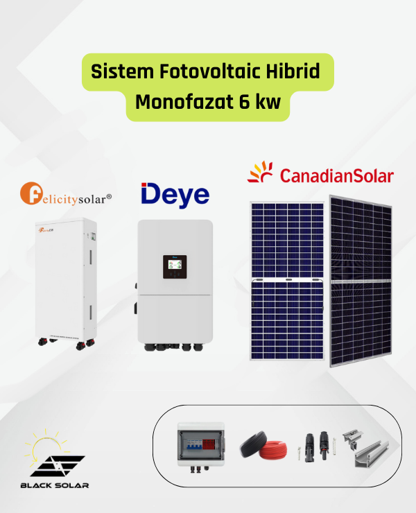 Sistem Fotovoltaic Hibrid Astroenergy + Deye + Felicity Monofazat 6kw