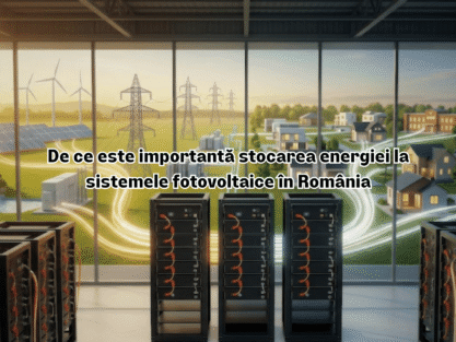 Sistem de stocare a energiei cu baterii conectat la panouri fotovoltaice și rețeaua electrică pentru case din România.