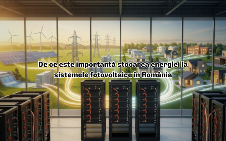 Sistem de stocare a energiei cu baterii conectat la panouri fotovoltaice și rețeaua electrică pentru case din România.