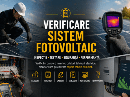Verificare sistem fotovoltaic cu inspecție profesională, termoviziune, panouri și tablouri electrice