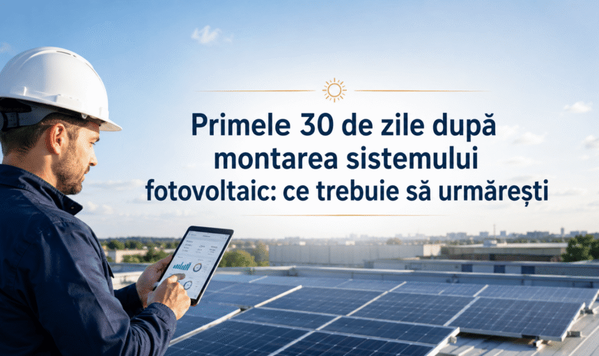 Tehnician monitorizând un sistem fotovoltaic în primele 30 de zile după montaj