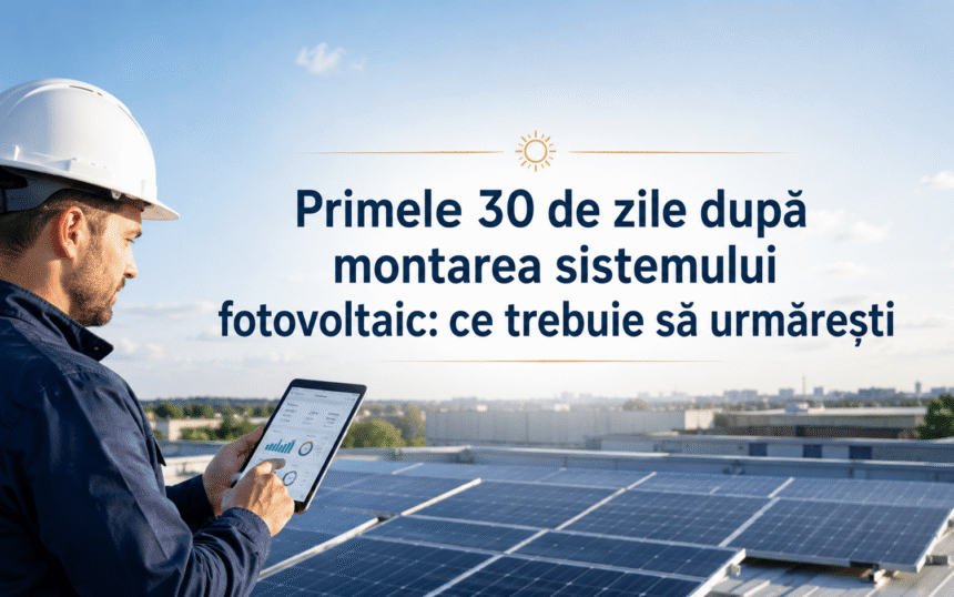 Tehnician monitorizând un sistem fotovoltaic în primele 30 de zile după montaj